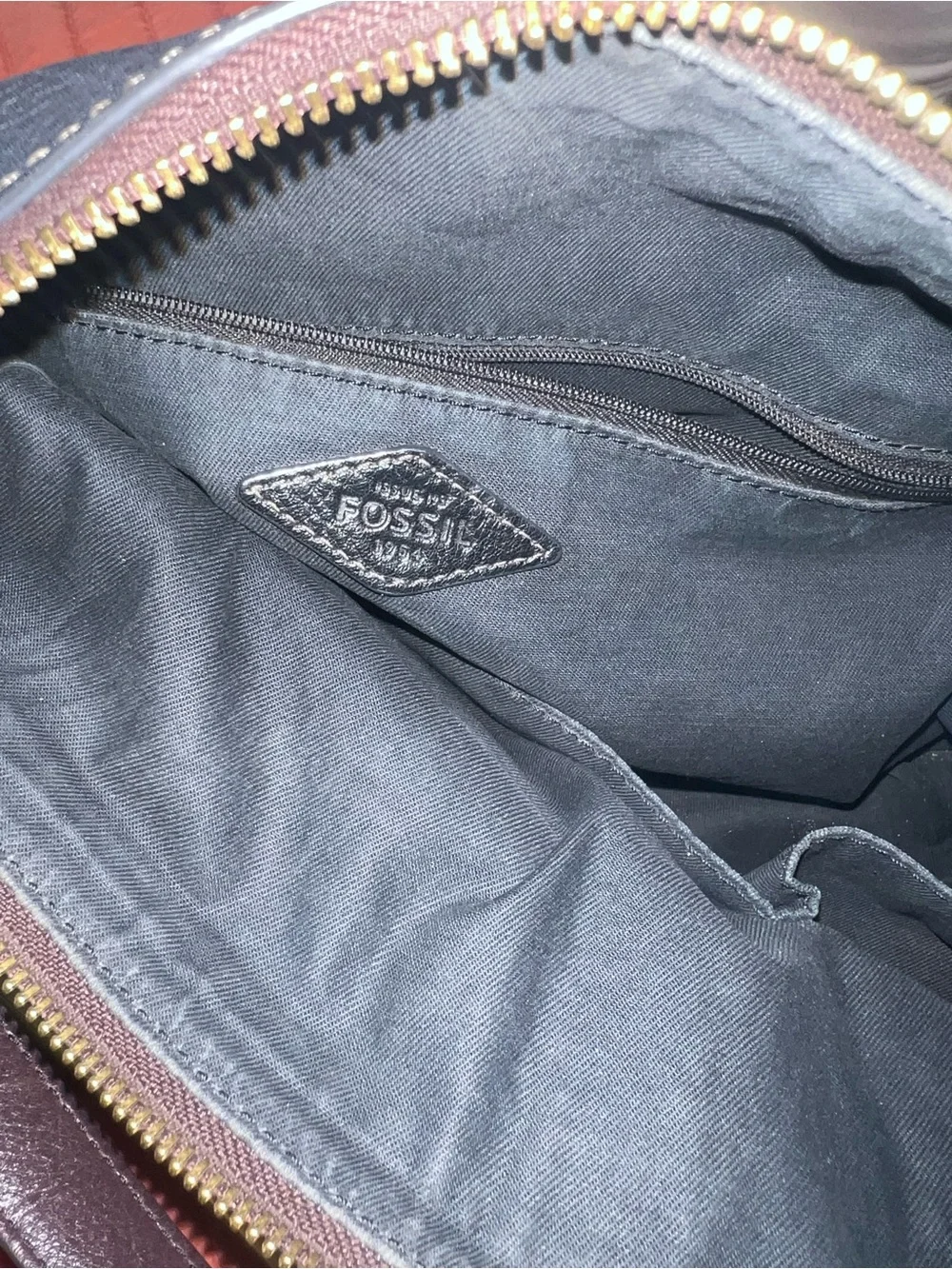 Fossil Black Leather Hobo Bag with Brown Strap and Gold Hardware